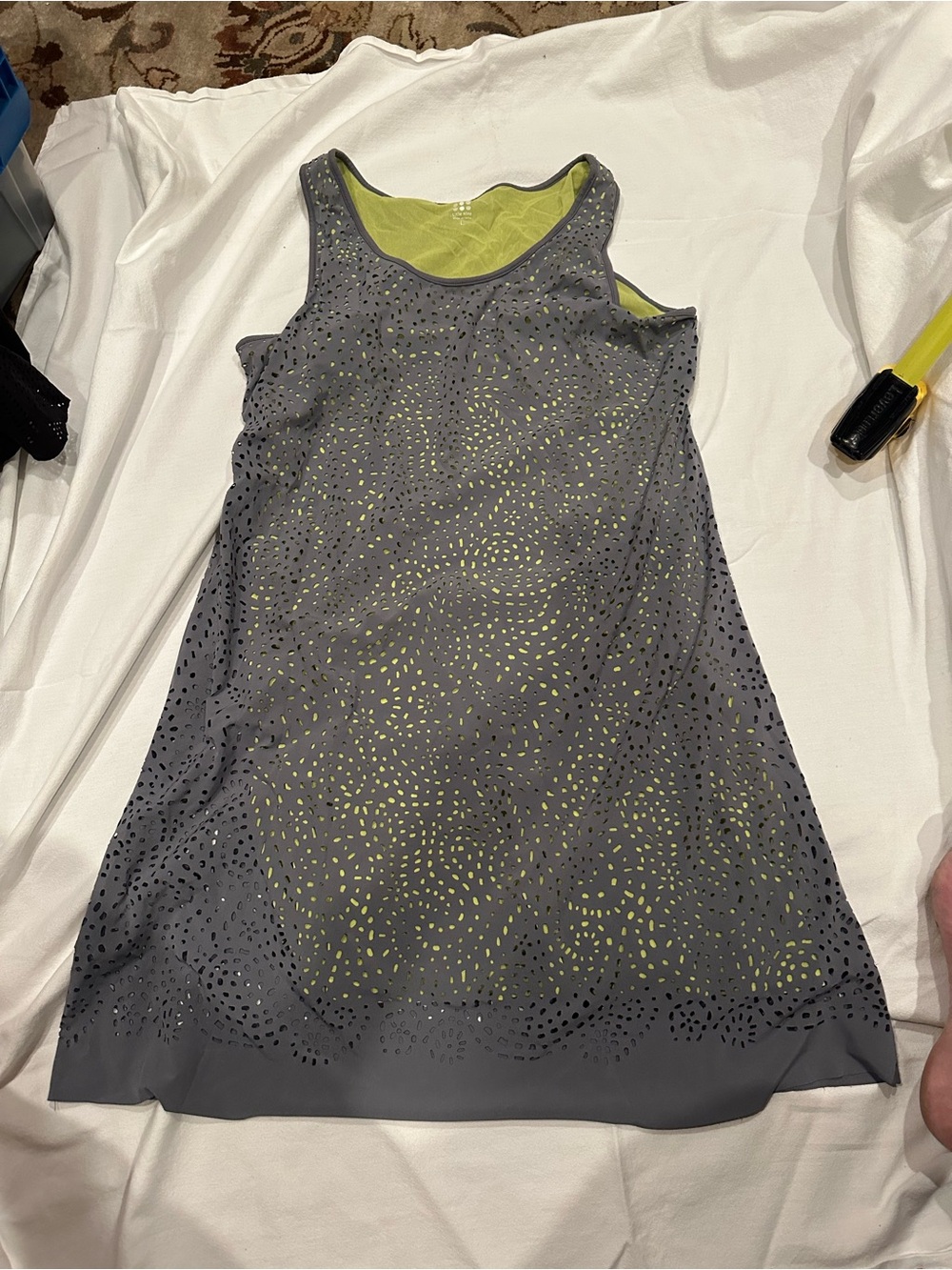 Title Nine (L) gray Laser-Cut Tank Dress with Lime Lining